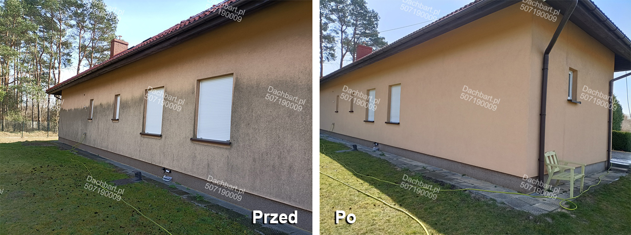 czyszczenie elewacji przed i po